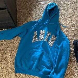 “Amen” Blue Hoodie with Leopard Print Letters